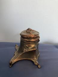 Antique JB Jennings Brothers Brass Marble Metal Inkwell ...