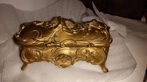 Vintage Art Deco Jewelry Casket Trinket Box Raised Rose ...