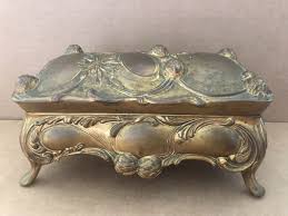 Vintage CASKET JEWELRY BOX Ornate Metal Flowers Footed ART ...
