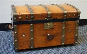 Lot - Brass and Iron Bound Pine Dome Top Trunk
