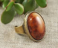 Fire Red Agate Adjustable Ring Large Brass Ethnic Boho ...