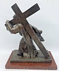 Antique french religious sculpture 19th century metal marble ...