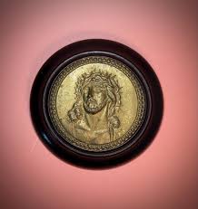 Antique Brass and Wood Religious Plaque Jesus Face – Red ...