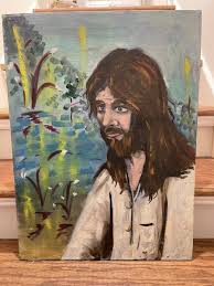 Religious Folk Art Student Oil Canvas Painting Jesus ...