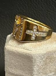 Stainless Steel Gold Plated CZ Jesus Cross Crucifix Ring ...