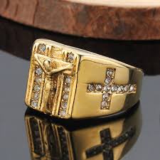 Men's Stainless Steel Jesus Cross Ring 7-13 Size Silver Gold ...