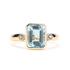 Emerald Cut Aquamarine Ring with Diamonds in Yellow Gold | New York Jewelers Chicago