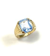 14K Yellow Gold High Polished Blue Stone Child Ring - Carbo Jewelers