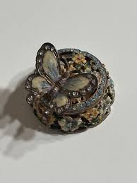 Butterfly & Flowers Trinket Box Gold Jeweled Enamel Small Magnetic Closure | eBay