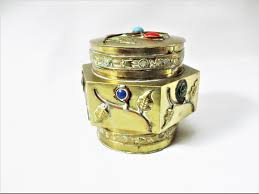 Antique Tea Caddy Tobacco Jar Opium Jar HEXAGON Shape Brass With Botanical Jeweled Decoration - Etsy