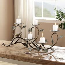 Bird and Flowers Curving Branch Tabletop Votive Candelabra