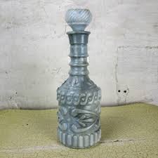 Vintage Retro Pressed Milk Glass Liquor Bottle Stopper Decanter White Gray - Collectors in the House