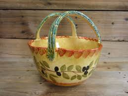 Hand Painted Italian Ceramic Basket: Fall Colors Leaf Motif ...