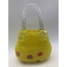 Art | Murano Italian Blown Glass Yellow Purse With Clear ...
