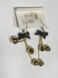 Vintage 90'S Nos Russ Christmas Earrings Plaid Bow Goldtone ...