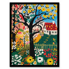 Cottage House Garden Flowers Folk Art Painting Wall Art ...