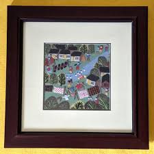 Small Vintage Folk Art Embroidery Depicting Village Life ...
