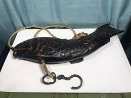 Antique Hearth Crossbeam Wood Carved Fish w Hook Japanese ...