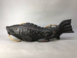 Y8296 OKIMONO Jizai wood carving Koi fish string Japan ...