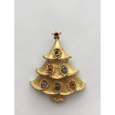 Older Vintage Signed JJ Rhinestone Christmas Tree Pin - Book Piece. For Sale at Ruby Lane