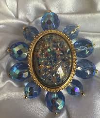 Joan Rivers Vintage Gold Tone Oval Brooch Blue Crystal | eBay