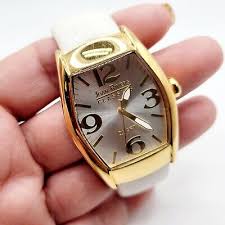 Joan Rivers Quartz Cuff Watch White Genuine Leather Band Gold Tone | eBay