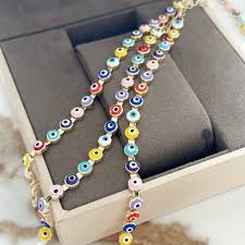 Rainbow Evil Eye Bracelet - Gold Link Chain Bracelet ...