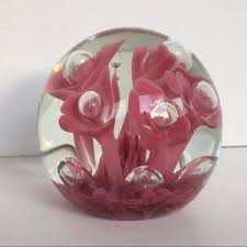 unbranded | Art | Paperweight Art Glass Pink Flowers Inside Controlled Bubbles Inside Each Flower | Poshmark