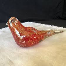 Red Bird Art Glass Paperweight Figurine, Vintage; Red With ...