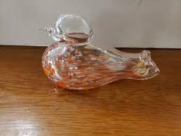Vintage Art Glass Bird or Duck, Clear, Orange and White ...