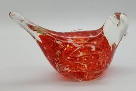 Art Glass Bird Figurine Paperweight Clear Orange White ...