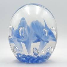 Vintage Joe Rice Blue Floral Bubbles Art Glass 3" X 3.5 ...