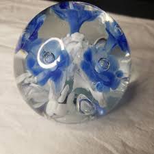 VINTAGE Monte Dunlavy Glass Paperweight Cobalt Blue White ...