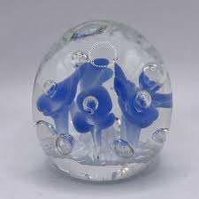 Art Glass Paperweight Flower Purple Blue Bubbles 2.75” | eBay