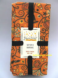 8 JOHANNA PARKER HALLOWEEN Pumpkin Candy Corn Cloth Fabric Dining Napkins 18x18 | eBay