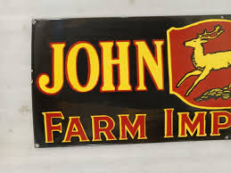 JOHN DEERE FARM IMPLEMENTS GAS AND OIL PORCELAIN ENAMEL SIGN ...