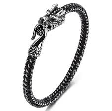 Men's Women's Dragon Head Wired Black Braided Leather ...