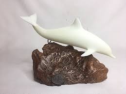 John Perry Dolphin Porpoise Sculpture on Burlwood Signed ...