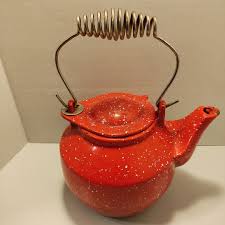Tea Kettle Red Spatter Cast Iron With Swirl Handle Stunning Piece Rare Find | eBay