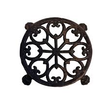 Vintage John Wright Cast Iron Round Ornate Footed Trivet ...