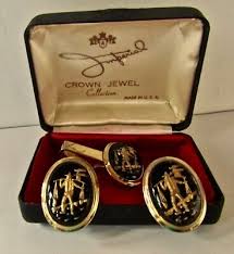 Vtg Imperial Crown Jewel LARGE Cuff Link & Tie Clip set ...
