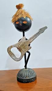 Vintage Primitive Figure Guitarist Metal woodcut Wooden Hand ...