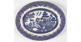 Blue Willow (Swirl Rim, England) 12" Oval Serving Platter by Royal Wessex | Replacements, Ltd.