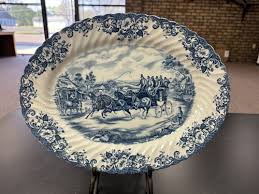 Johnson Bros Coaching Scenes Ironstone Oval Platter Blue ...