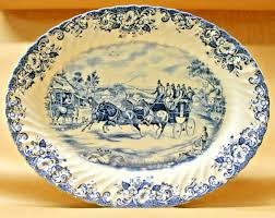 JOHNSON BROS. COACHING SCENES-BLUE- 13 7/8" OVAL SERVING ...
