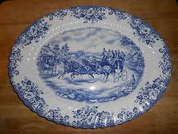 JOHNSON BROTHERS Blue Coaching Scenes Passing Through Oval ...