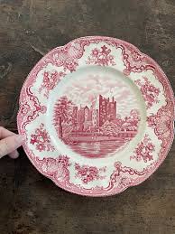 Vintage English Pink Transferware Dinner Plates in Old ...