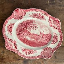 Red Transferware Platter Pink Old Castles Johnson Brothers Reproduction "cambridge in 1792" - Etsy