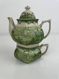 Vtg Green Scene 3 Piece Tea Pot Cup Lid Coat Of Arms ...