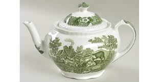 English Scenic Green (Scalloped) Teapot & Lid by Adams ...